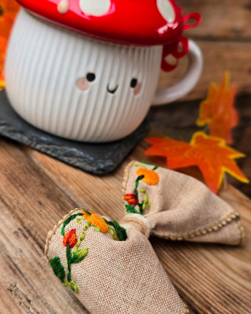 Hair Bow with Autumn- Inspired Embroidery