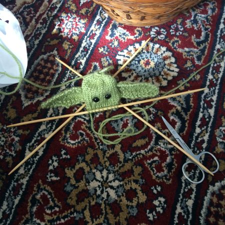 Knitted baby Yoda keychain