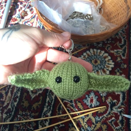 Knitted baby Yoda keychain