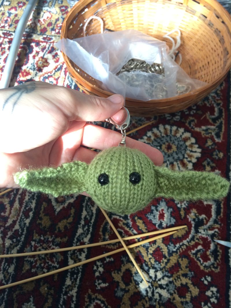 Knitted baby Yoda keychain