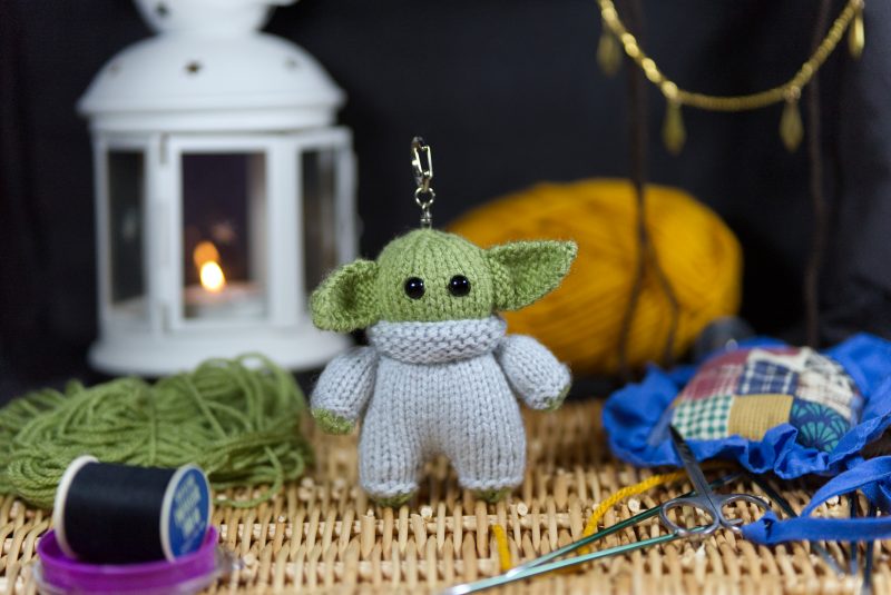 Knitted baby Yoda keychain