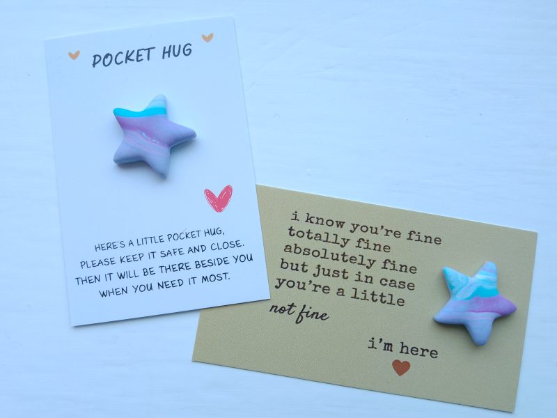 Handmade polymer clay pocket hugs