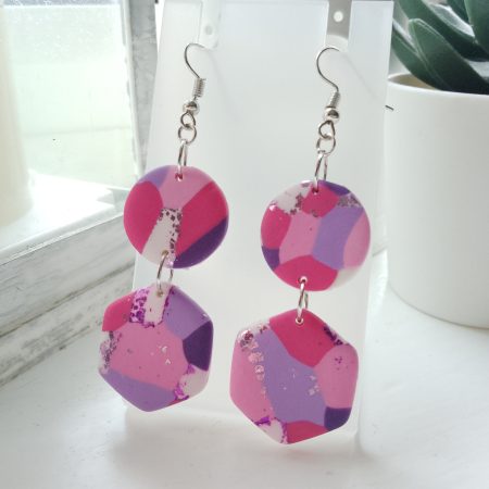 Geometric patterned handmade dangle drop earrings