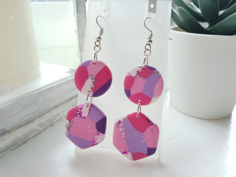 Geometric patterned handmade dangle drop earrings