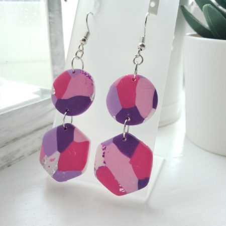 Geometric patterned handmade dangle drop earrings