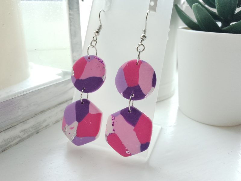 Geometric patterned handmade dangle drop earrings