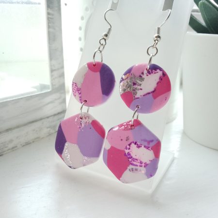 Geometric patterned handmade dangle drop earrings