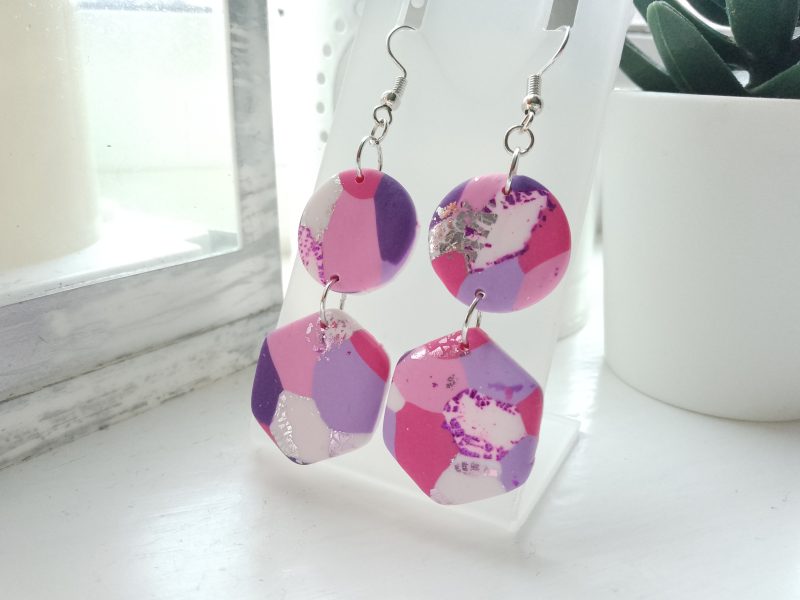 Geometric patterned handmade dangle drop earrings