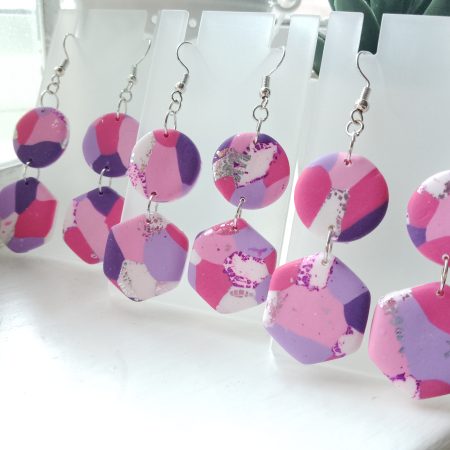 Geometric patterned handmade dangle drop earrings
