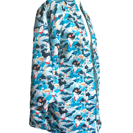 Blue japanese style Geisha print cotton kimono jacket