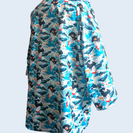 Blue japanese style Geisha print cotton kimono jacket