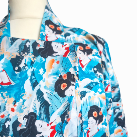 Blue japanese style Geisha print cotton kimono jacket