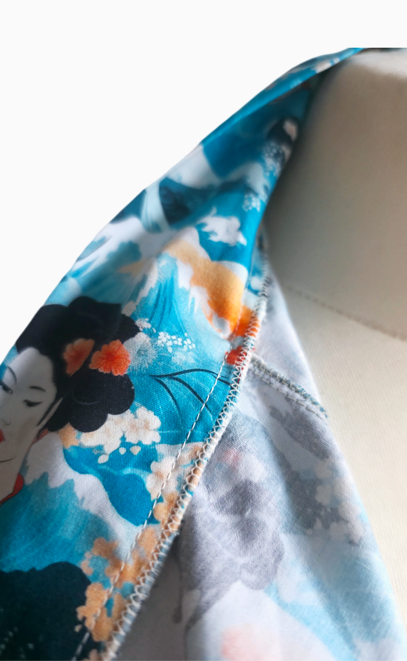 Blue japanese style Geisha print cotton kimono jacket