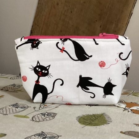 Cute Small Coin/Card Purse White Background Featuring Quirky Black Cats Zipped Lined