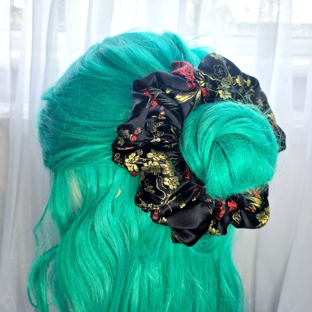 Chinese brocade embroidered satin large scrunchie