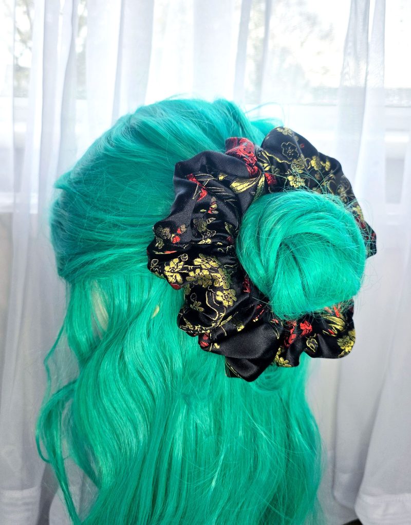Chinese brocade embroidered satin large scrunchie