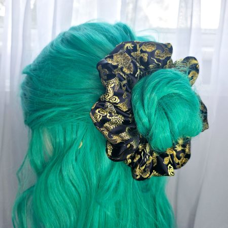 Chinese brocade embroidered satin large scrunchie