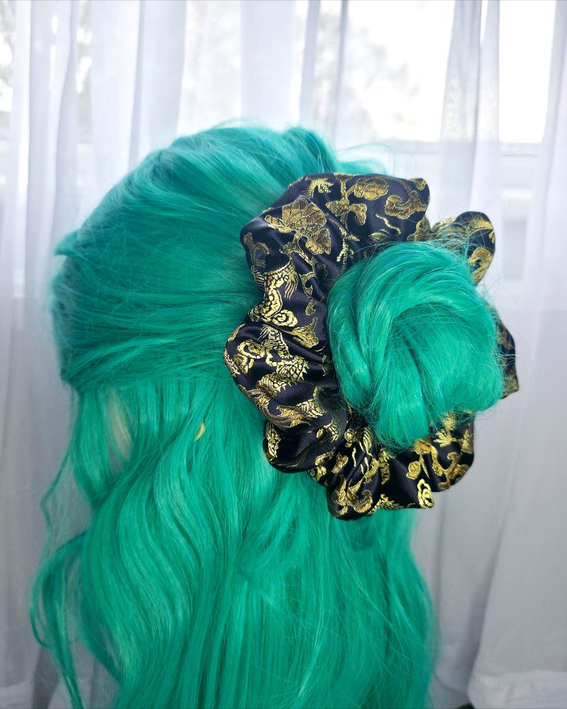 Chinese brocade embroidered satin large scrunchie