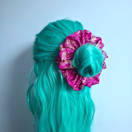 Chinese brocade embroidered satin large scrunchie