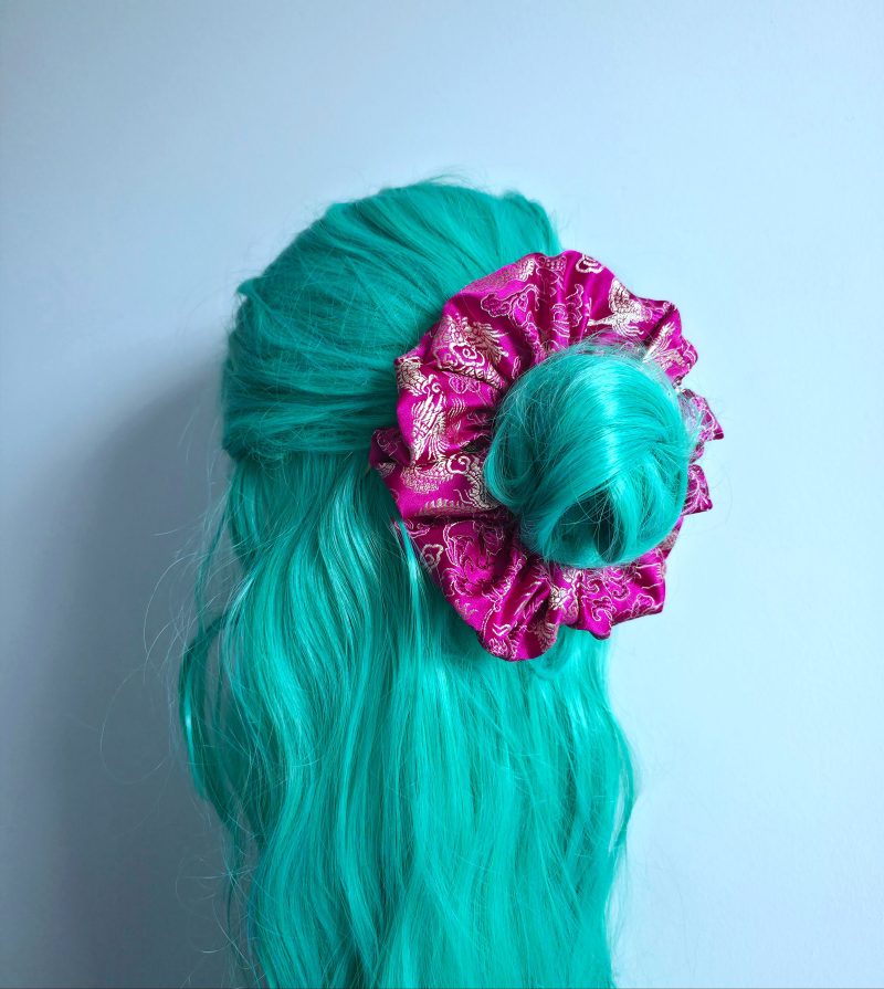 Chinese brocade embroidered satin large scrunchie