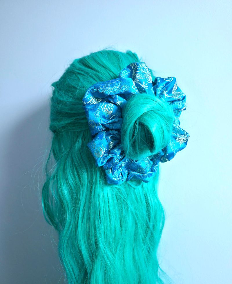 Chinese brocade embroidered satin large scrunchie
