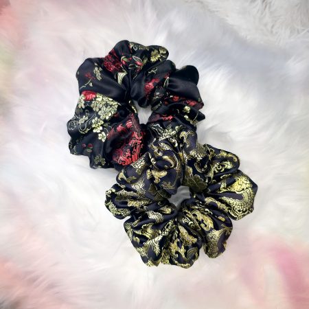 Chinese brocade embroidered satin large scrunchie
