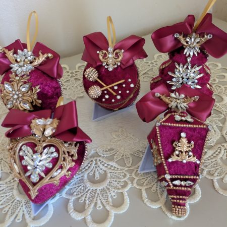 Set od 5 big velvet christmas three ornaments