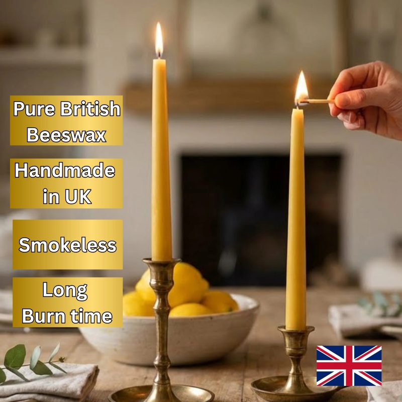 9" Pure Beeswax Taper Candles | Hand-Dipped Coloured Dinner Candles
