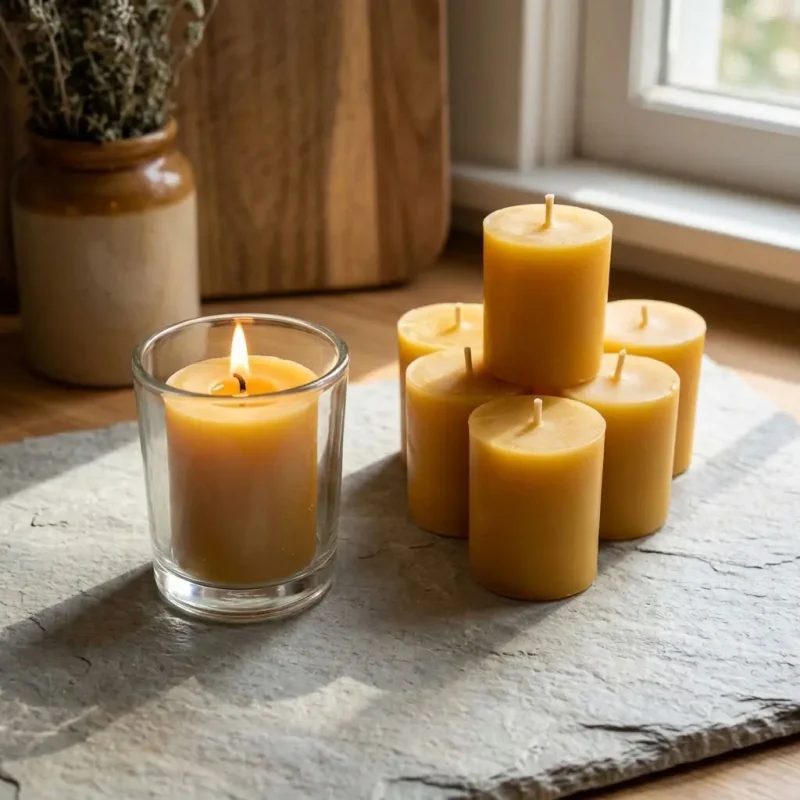 Hand-Poured Beeswax Votives – Set of 7 | 18-Hour Burn | Handmade UK