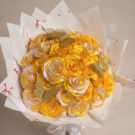Radiant Yellow & White Satin Rose Bouquet