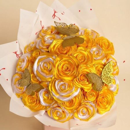 Radiant Yellow & White Satin Rose Bouquet