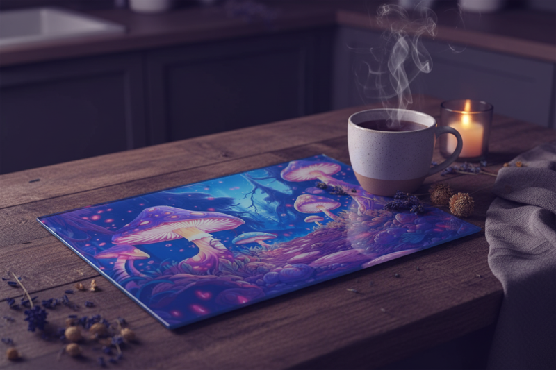 Whimsical Mushroom Glass Placemat & Chopping Board - Magical Kitchen Decor
