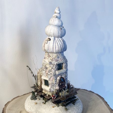 Illuminated Coastal Bottle House | Handmade Diorama from Antique Lemonade Bottle