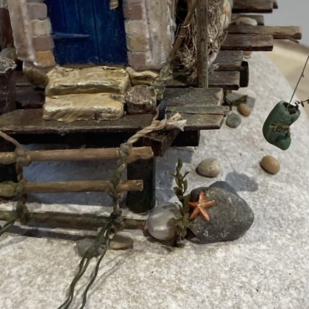Illuminated Coastal Bottle House | Handmade Diorama from Antique Lemonade Bottle