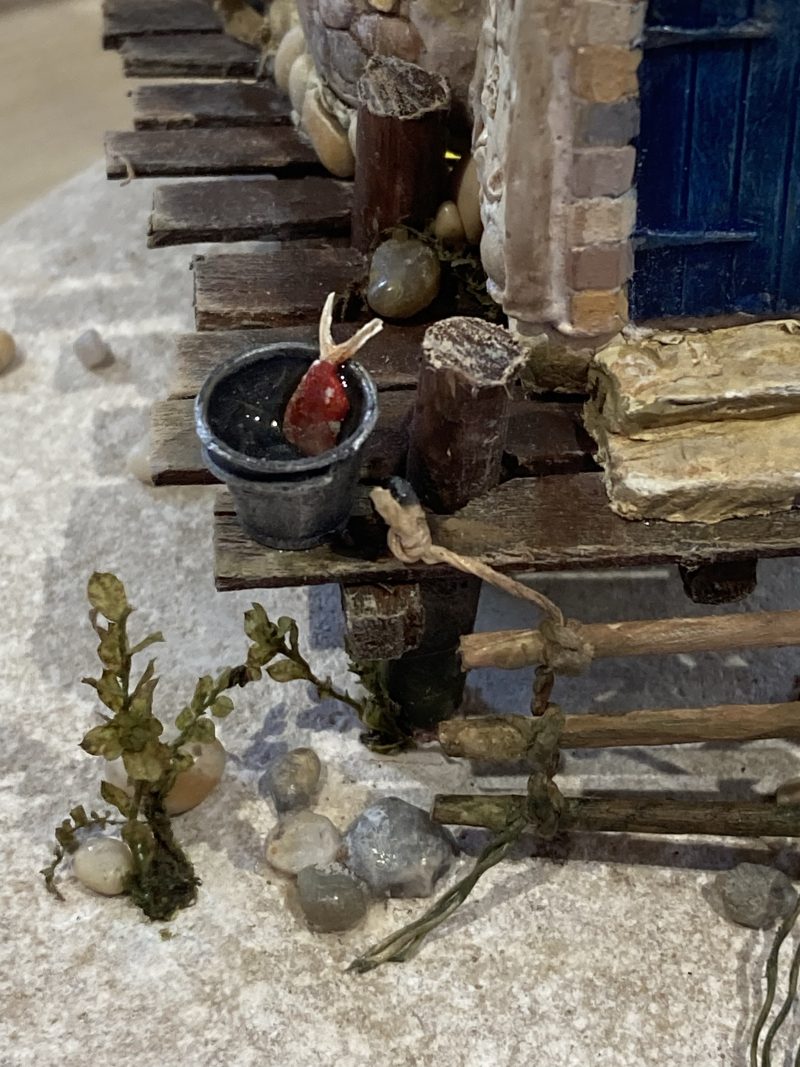 Illuminated Coastal Bottle House | Handmade Diorama from Antique Lemonade Bottle