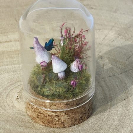 Miniature Fairy Mushroom Ring in Glass Cloche | Handmade Miniature Fairy Garden | Woodland Diorama
