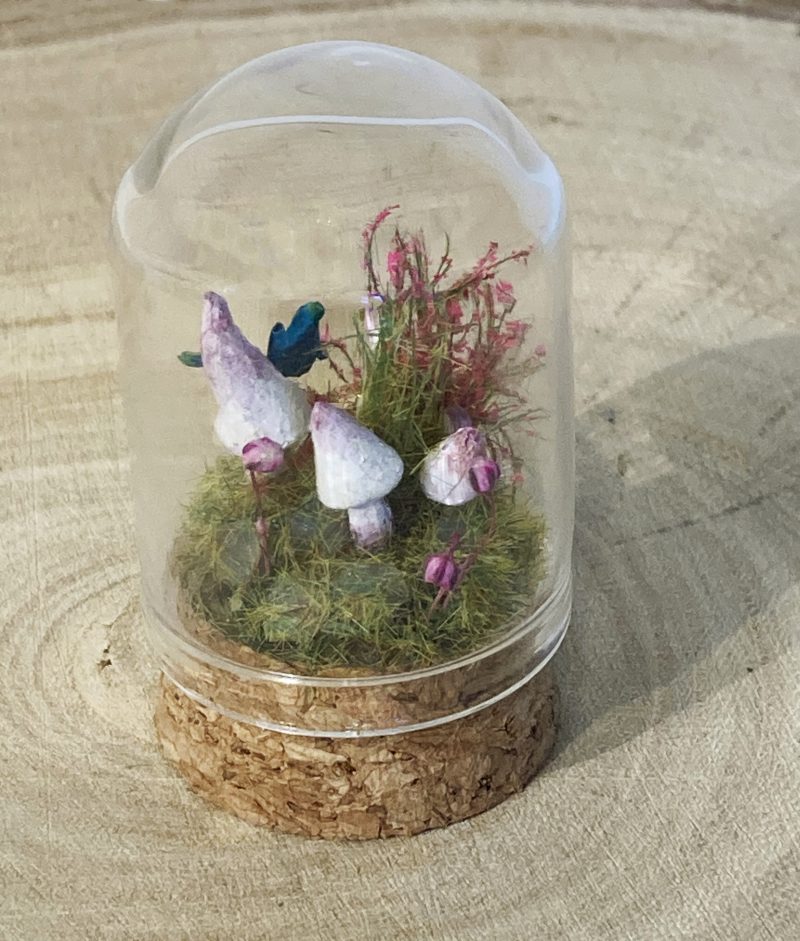Miniature Fairy Mushroom Ring in Glass Cloche | Handmade Miniature Fairy Garden | Woodland Diorama