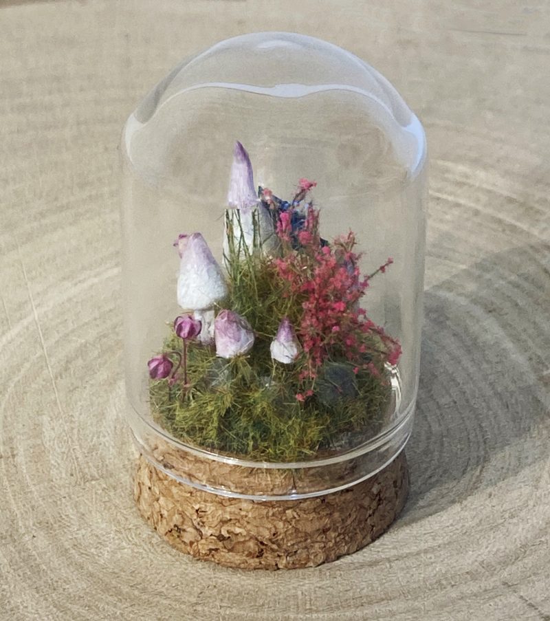 Miniature Fairy Mushroom Ring in Glass Cloche | Handmade Miniature Fairy Garden | Woodland Diorama