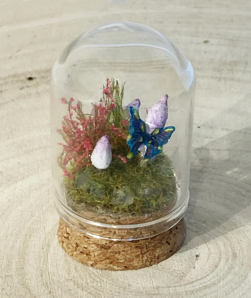 Miniature Fairy Mushroom Ring in Glass Cloche | Handmade Miniature Fairy Garden | Woodland Diorama