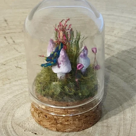Miniature Fairy Mushroom Ring in Glass Cloche | Handmade Miniature Fairy Garden | Woodland Diorama
