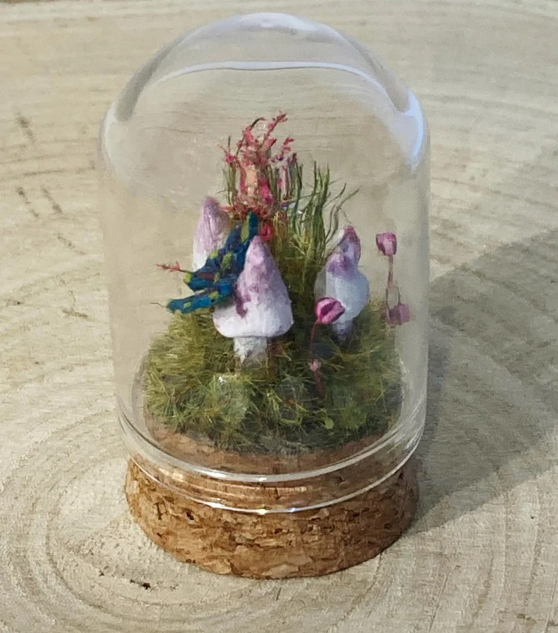 Miniature Fairy Mushroom Ring in Glass Cloche | Handmade Miniature Fairy Garden | Woodland Diorama