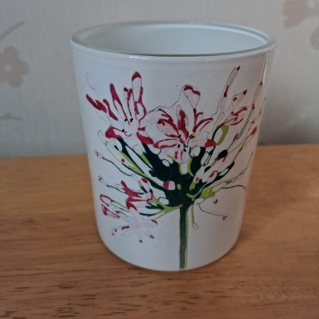 White Ceramic Vase with Hand-Drawn Floral Design Print