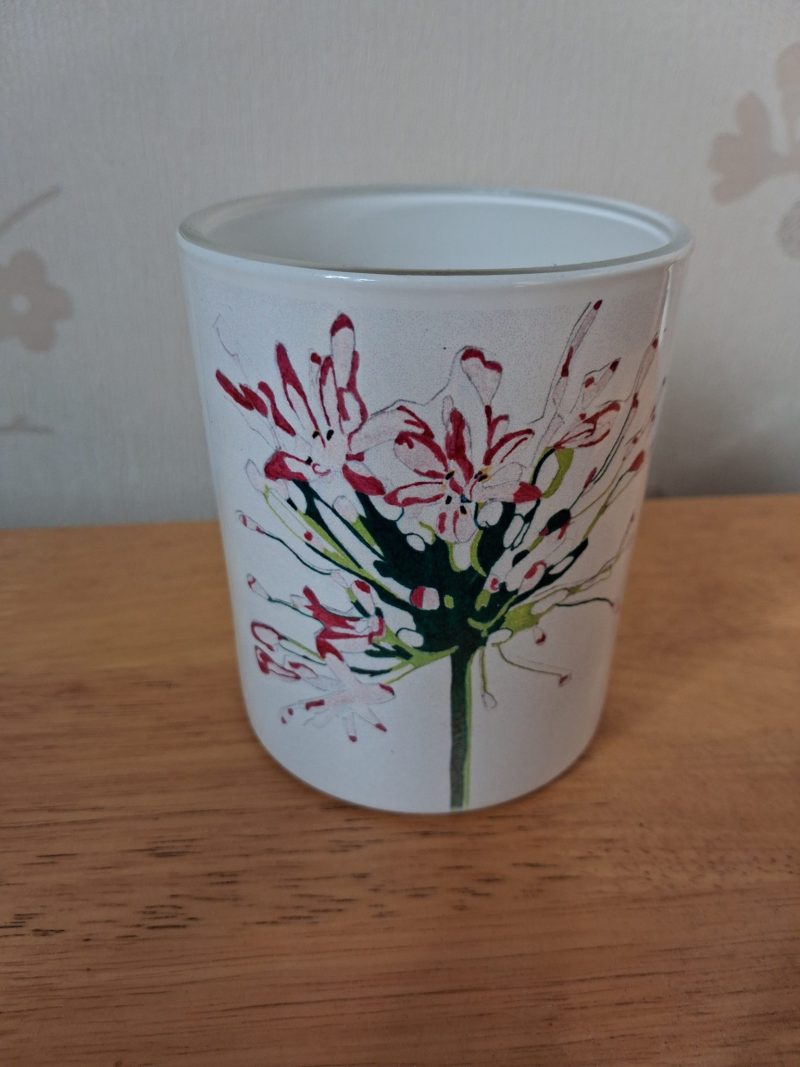 White Ceramic Vase with Hand-Drawn Floral Design Print