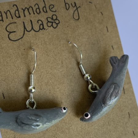 Hand-sculpted and painted clay seal earrings with silver tone stainless steel hooks