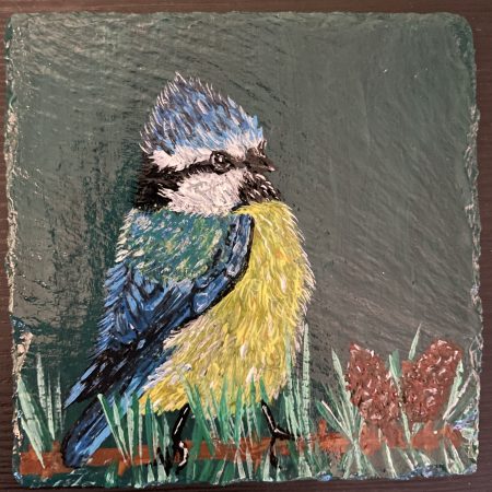 Hand-painted Blue Tit Slate Coaster