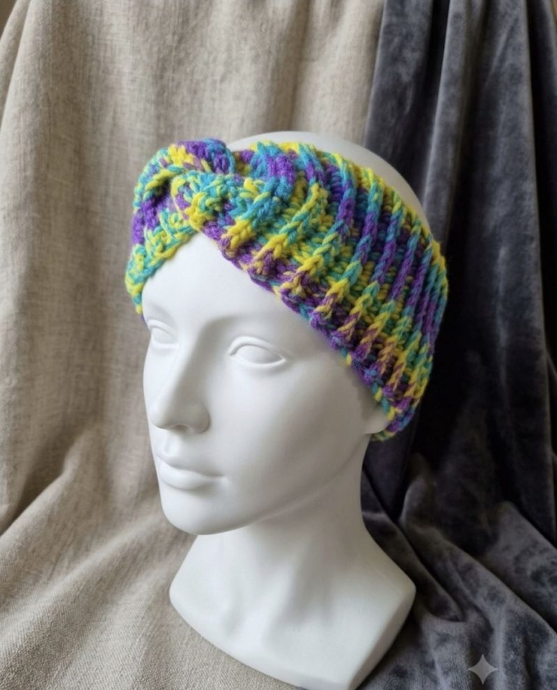 Handmade Crochet Twist Headband – Vibrant Multicolor