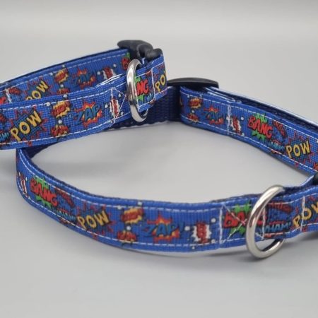 Crash, bang, pow dog collars/martingales & leads.