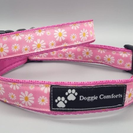 Pink daisy dog collars/martingales & leads.