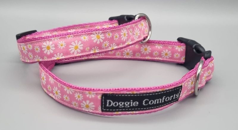 Pink daisy dog collars/martingales & leads.