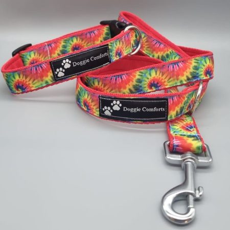 Abstract rainbow dog collars/martingales & leads.
